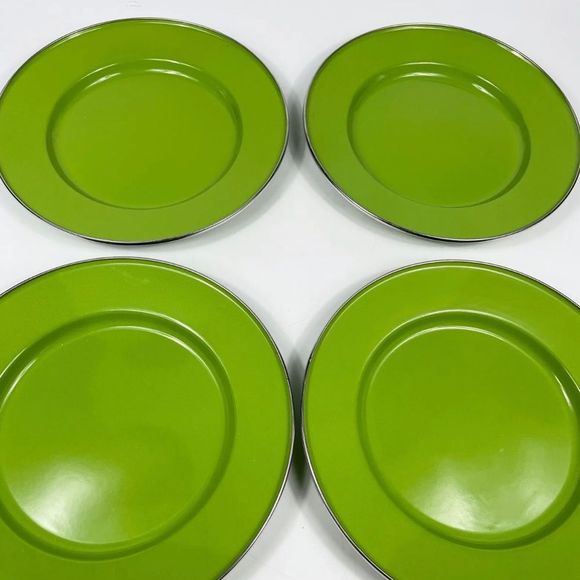 Pottery Barn Dining 4 Pottery Barn Green Charger Plates Enamelware Partyware Metal Poshmark